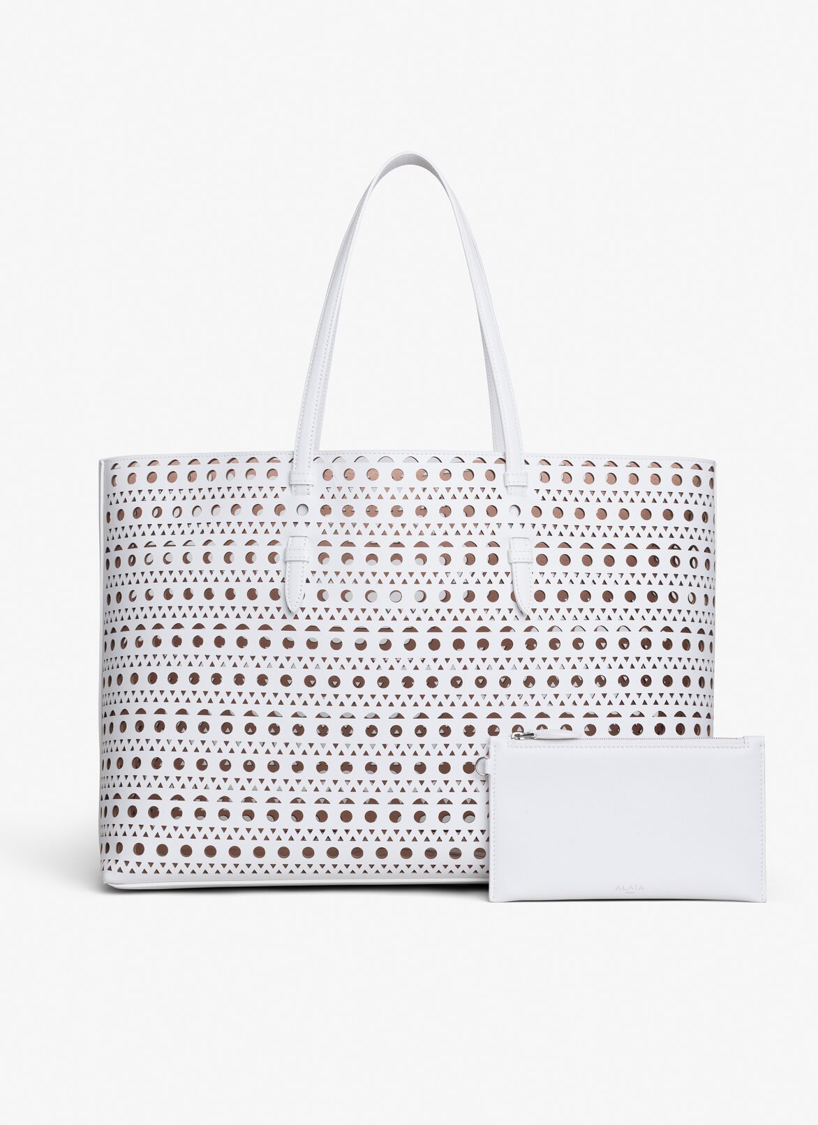 Mina 44 bag in optical perfo lux calfskin ALAÏA WHITE MINA 44 BAG IN OPTICAL PERFO LUX CALFSKIN